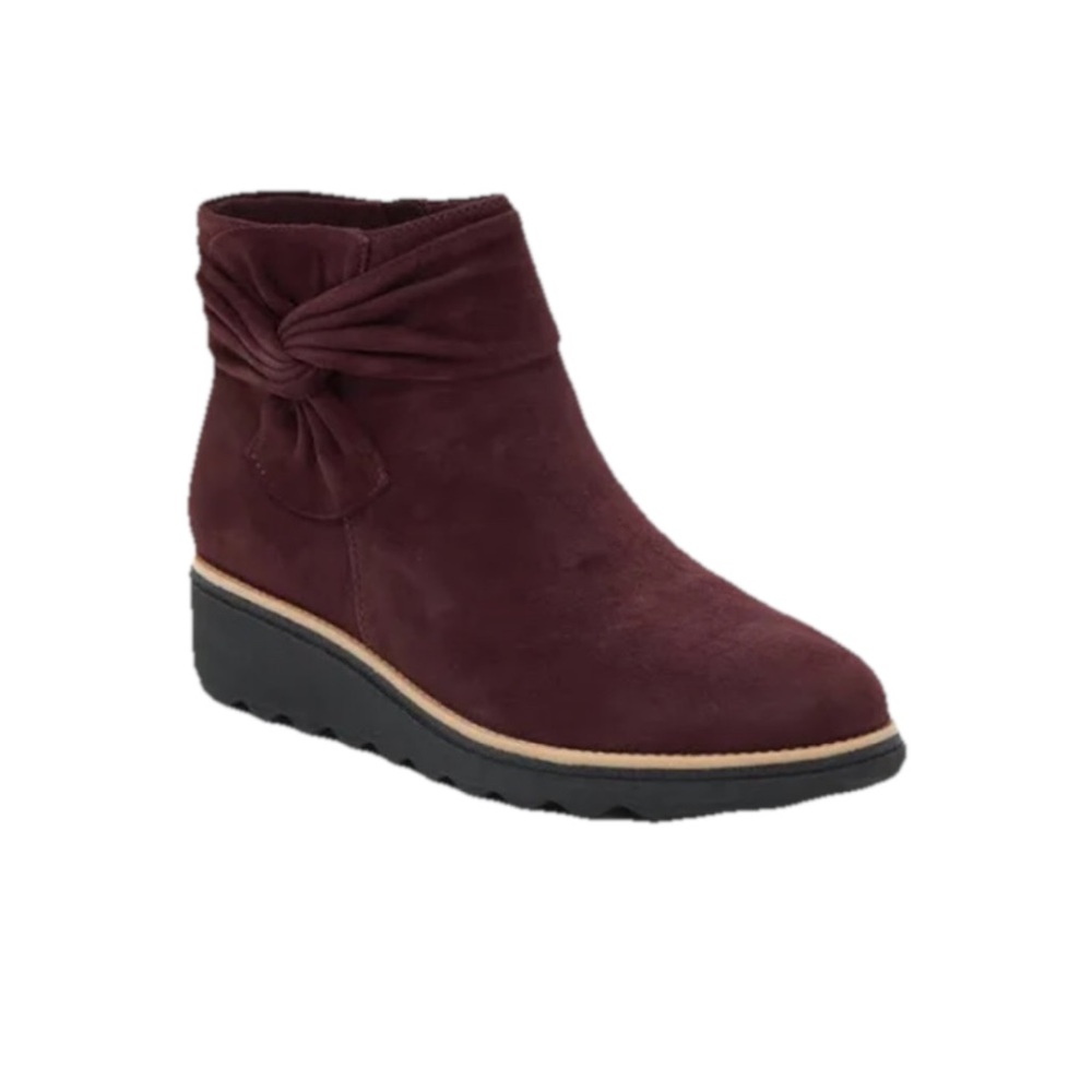 Clarks Collection Burgundy Suede Sharon Salon Zip Up Ankle Booties